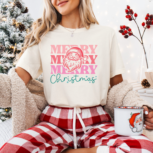 Pink Merry Merry Merry Christmas Tee